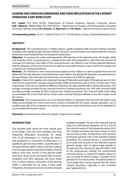 Glenoid and Coracoid Dimensions and Their Implications in the Latarjet Operation: a Dry Bone Study