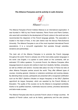 The Alliance Française and Its Activity in Latin America