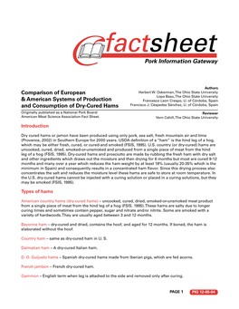 Comparison of European & American Systems of Production and Consumption of Dry-Cured Hams