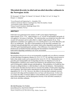 Microbial Diversity in Oiled and Un-Oiled Shoreline Sediments in the Norwegian Arctic