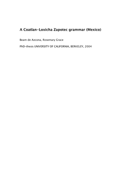 A Coatlan-Loxicha Zapotec Grammar (Mexico)