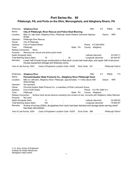 Port Series No. 60 Pittsburgh, PA, and Ports on the Ohio, Monongahela, and Allegheny Rivers, PA