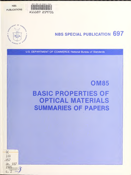 OM85 Basic Properties of Optical Materials, Summaries of Papers (Topical Conference on Basic Properties of Optical Materials)