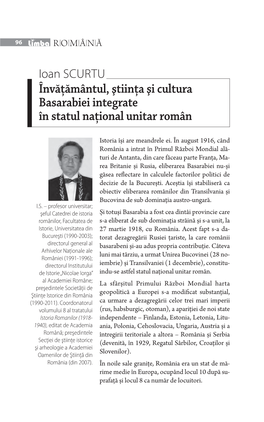 Învăţământul, Ştiinţa Şi Cultura Basarabiei Integrate În Statul Naţional Unitar Român