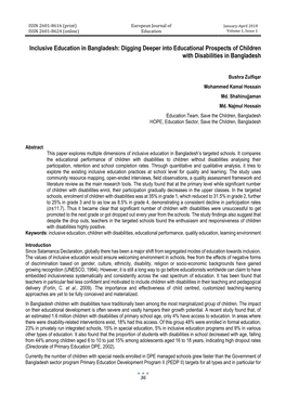 Inclusive Education in Bangladesh: Digging Deeper Into Educational Prospects of Children with Disabilities in Bangladesh