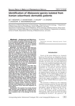 Identification of Malassezia Species Isolated from Iranian Seborrhoeic Dermatitis Patients