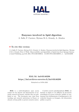 Enzymes Involved in Lipid Digestion A