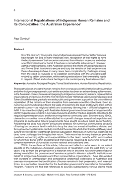 International Repatriations of Indigenous Human Remains and Its Complexities: the Australian Experience1