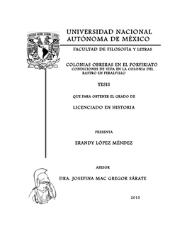 Tesis: Colonias Obreras En El Porfiriato Condiciones De