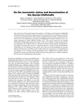 On the Taxonomic Status and Denomination of the Iberian Chiffchaffs