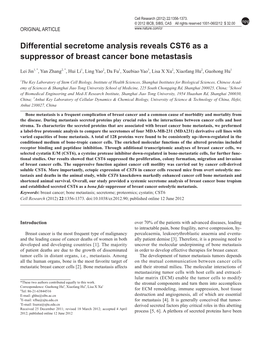 Differential Secretome Analysis Reveals CST6 As a Suppressor of Breast Cancer Bone Metastasis