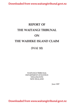 Report of the Waitangi Tribunal on the Waiheke Island Claim