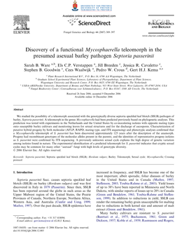 Discovery of a Functional Mycosphaerella Teleomorph in the Presumed Asexual Barley Pathogen Septoria Passerinii