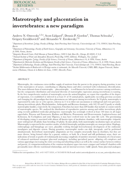 Matrotrophy and Placentation in Invertebrates: a New Paradigm