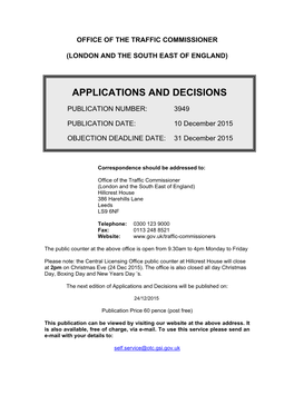 Applications and Decisions: London and the South East of England