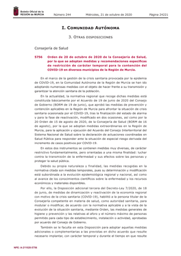 Publicación Número 5756 Del BORM Número 244 De 21/10/2020