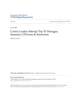 Contra Leaders Attempt Trip to Managua: Summary of Events & Statements Deborah Tyroler