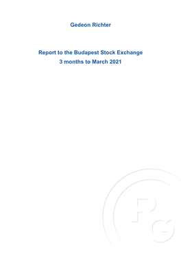 Richter Group Report to the Budapest Stock Exchange 3 Months to March