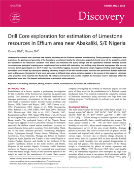 Drill Core Exploration for Estim Resources in Effium Area Near a Re