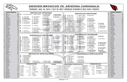 DENVER BRONCOS VS. Arizona Cardinals THURSDAY, AUG