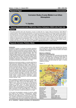 Corrosion Study of Some Metals in an Urban Atmosphere * V. Saritha