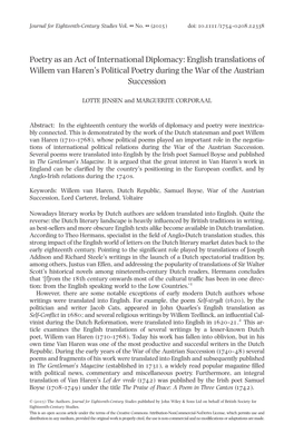 English Translations of Willem Van Haren's Political Poetry During the War of T