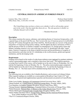 Central Issues in American Foreign Policy
