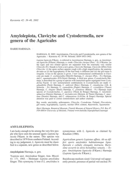 Amylolepiota, Clavicybe and Cystodermella, New Genera of the Agaricales