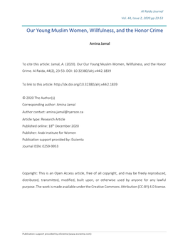 Our Young Muslim Women, Willfulness, and the Honor Crime