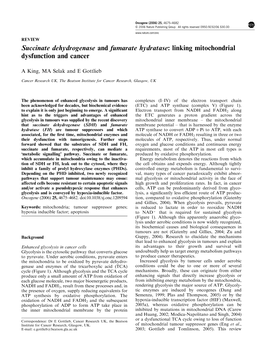 Succinate Dehydrogenase and Fumarate Hydratase: Linking Mitochondrial Dysfunction and Cancer