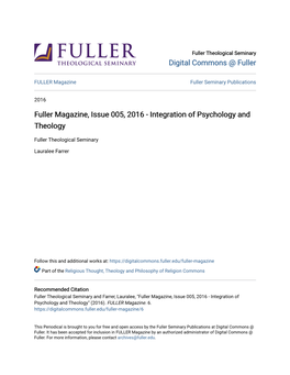 Fuller Magazine, Issue 005, 2016 - Integration of Psychology and Theology