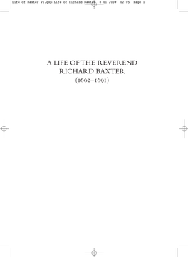 The Life of the Reverend Richard Baxter (1662-1691)