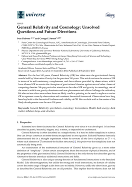 General Relativity and Cosmology: Unsolved Questions and Future Directions