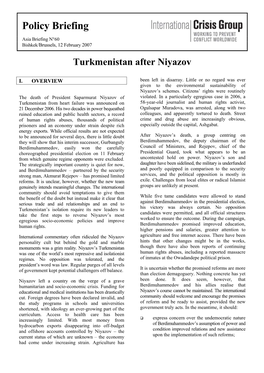 Turkmenistan After Niyazov