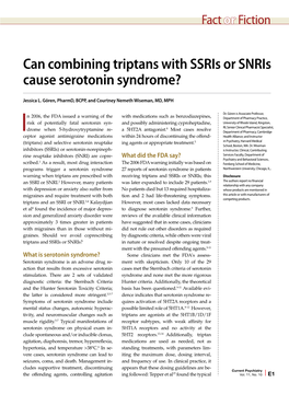 Can Combining Triptans with Ssris Or Snris Cause Serotonin Syndrome?