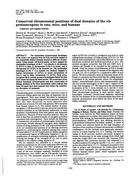 Conserved Chromosomal Positions of Dual Domains of the Ets Protooncogene in Cats, Mice, and Humans (Comparative Gene Mapping/Leukemia) DENNIS K