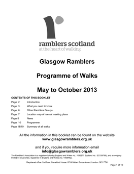 Glasgow Ramblers Programme of Walks May to October 2013