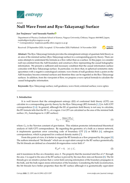 Null Wave Front and Ryu–Takayanagi Surface