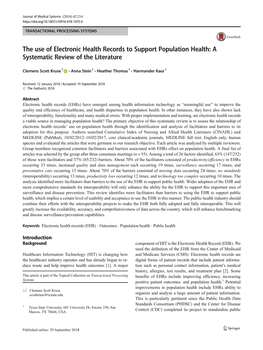 The Use of Electronic Health Records to Support Population Health: a Systematic Review of the Literature