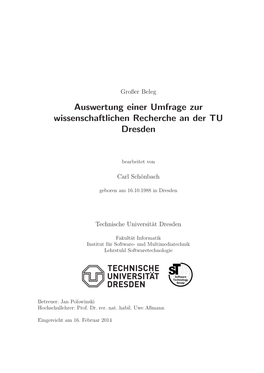 Auswertung Einer Umfrage Zur Wissenschaftlichen Recherche an Der TU Dresden