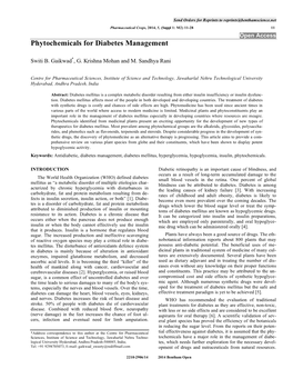 Phytochemicals for Diabetes Management