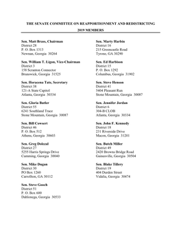 The Senate Committee on Reapportionment and Redistricting 2019 Members