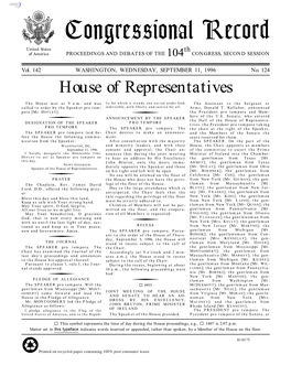 Congressional Record United States Th of America PROCEEDINGS and DEBATES of the 104 CONGRESS, SECOND SESSION