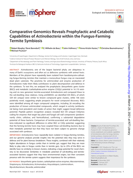 Comparative Genomics Reveals Prophylactic and Catabolic Capabilities of Actinobacteria Within the Fungus-Farming Termite Symbiosis Downloaded From