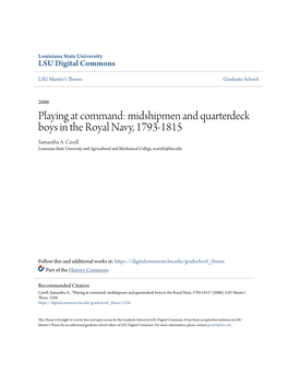 Midshipmen and Quarterdeck Boys in the Royal Navy, 1793-1815 Samantha A