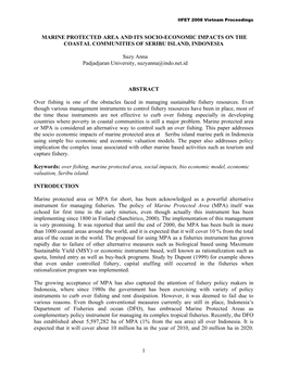 Marine Protected Area and Its Socio-Economic Impacts on the Coastal Communities of Seribu Island, Indonesia