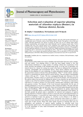 Selection and Evaluation of Superior Planting Materials of Ailanthus Triphysa