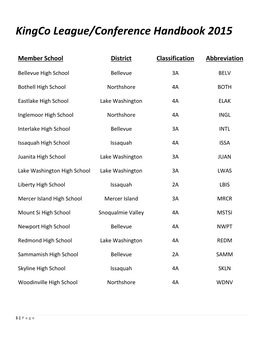 Kingco League/Conference Handbook 2015