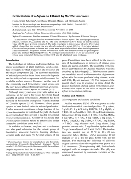 Fermentation of D-Xylose to Ethanol by Bacillus Macerans