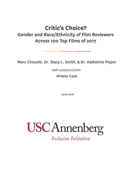 Gender and Race Ethnicity of Film Critics Across Top Films Of